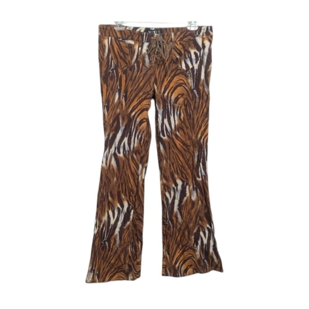 Y2K Mixit Brown Zebra Print Lace Up Low Rise Flare Pants Size 8 grunge indie - Picture 2 of 8